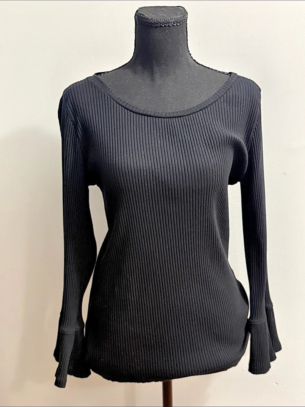 J.Crew Ribbed Long Sleeve Top in Black Size Large Like New
